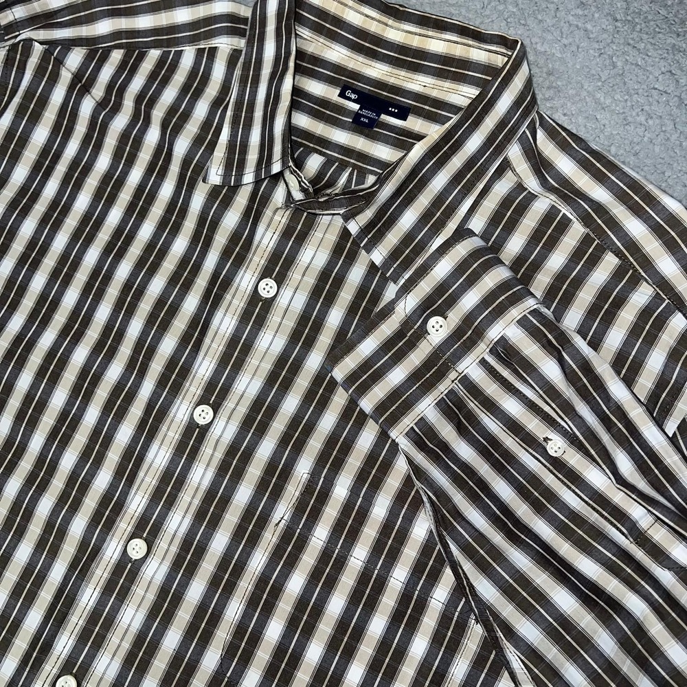 VTG Gap Shirt Men's 2XL XXL Brown White Plaid Check Long Sleeve Button Down Y2K